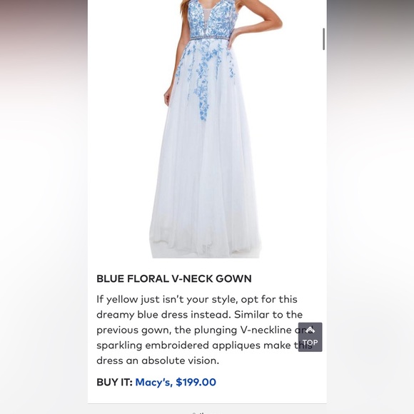 Elegant White Gown with Blue Floral Embroidery and Silver Belt - Picture 4 of 8